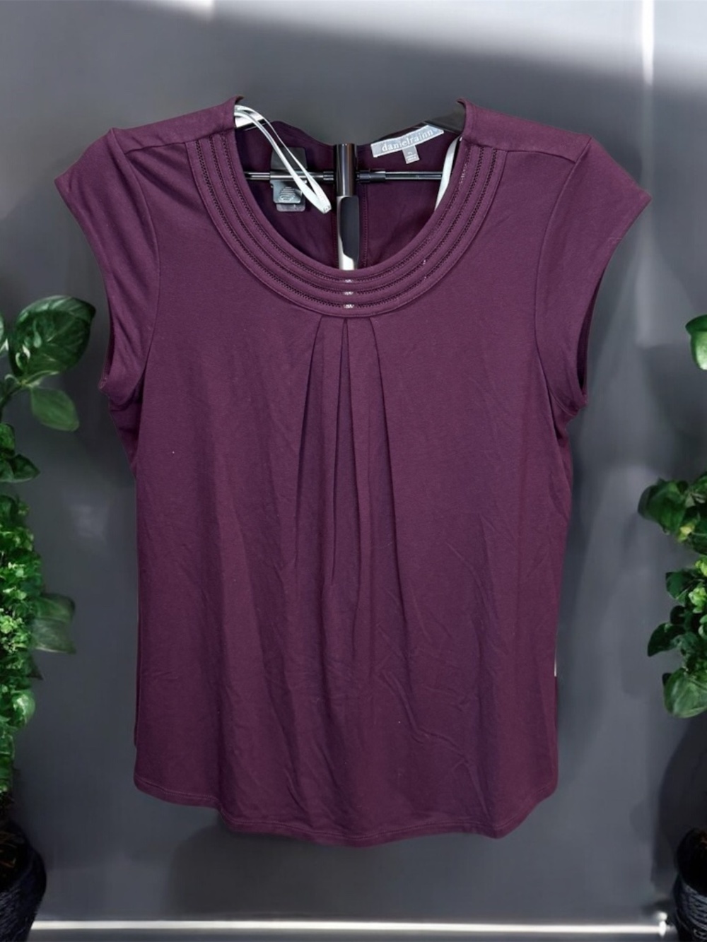 NWT Daniel Rainn Purple Blouse Size S Pleated Neck Top